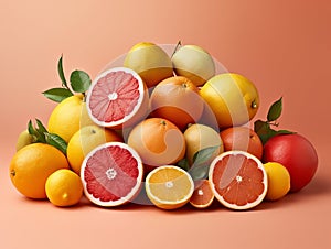 Isolated citrus fruits with orange color on the background