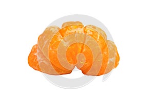 Isolated citrus segments. Collection of tangerine, orange and other citrus fruits peeled segments isolated on white background