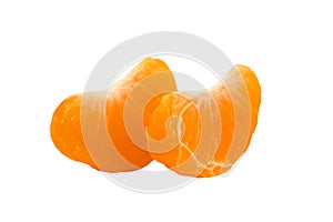 Isolated citrus segments. Collection of tangerine, orange and other citrus fruits peeled segments isolated on white background
