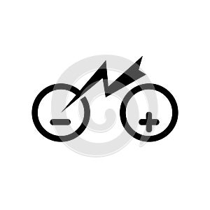 Isolated city electric bike symbol icon. Trekking e-bike line silhouette with electricity flash lighting thunderbolt sign.