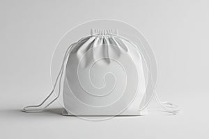 Isolated on a clean background, a minimalist white drawstring bag