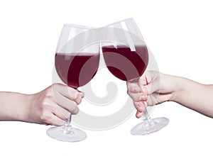 Isolated Clinking Red Wine Glasses Hands