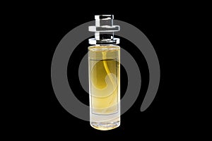 Isolated clipping path perfume glass bottle on black background