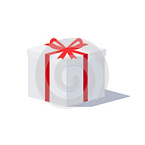 Isolated closed gift box with bow ribbon isometric flat style vector illustration