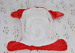 An isolated closeup photo of a washable cloth diaper layed out