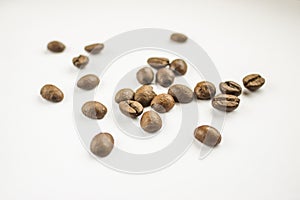 Isolated cofee beans on a white background.