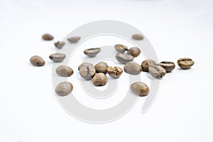 Isolated cofee beans on a white background.