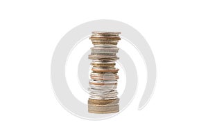 isolated coin stack column, concept of future money growth increases