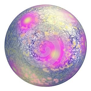 Isolated color ball on a white background. On the surface are blurry pink, yellow spots.