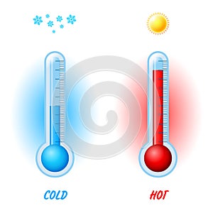 Isolated color set of thermometer icons on white background. Vector weather infographics