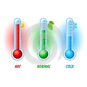 Isolated color set of thermometer icons on white background. Vector weather infographics