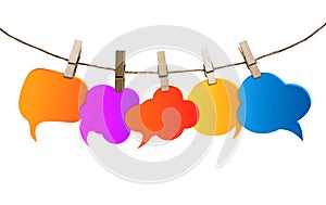 Isolated colored speech bubbles. Social network. Gossip. Chatter speaking and communication. Information. Group of empty balloons.