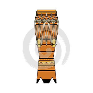 Isolated colorful decorative ornate atabaque on white background. Colored brazilian musical instrument for bateria of capoeira. photo