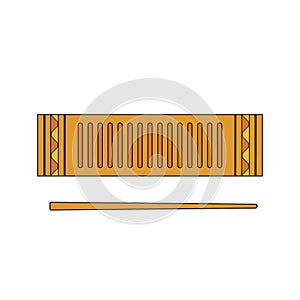 Isolated colorful decorative ornate reco-reco on white background. Colored brazilian musical instrument for bateria of capoeira.