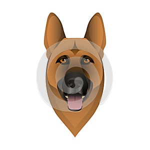 Isolated colorful head and face of german shepherd on white background. Line color flat cartoon breed dog portrait.