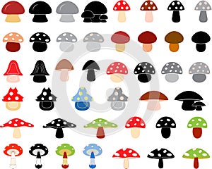 Isolated colorful mushrooms vector illustrations