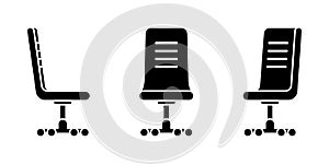 Isolated comfy office chair vector illustration icon pictogram set. Front, side view silhouette