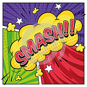 Isolated comic expression on a colored comic page