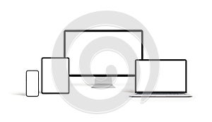 Isolated computer and mobile devices with blank screen for responsive web deesign or app promotion