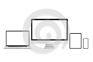 Isolated computer and mobile devices mockup for responsive web or app design promotion photo