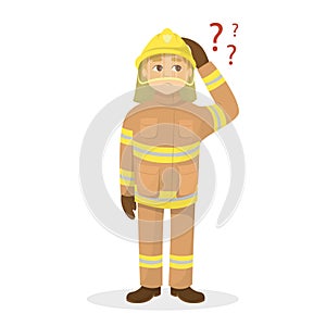 Isolated confused fireman.