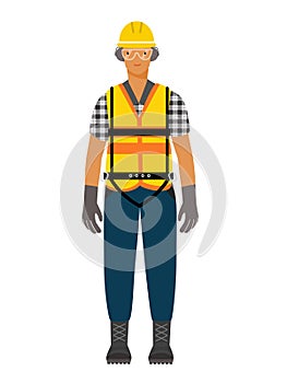 Isolated of a construction worker man wearing personal protective equipment