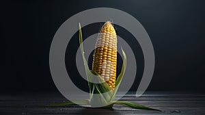 Isolated Corn Ear On Dark Background In Vray Tracing Style