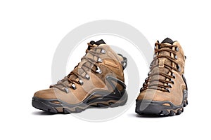 Isolated, Couple brown men`s hiking shoes.