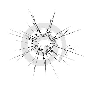 Isolated cracked glass hole isolated vector illustration