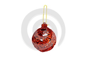 Red new year ball on white background