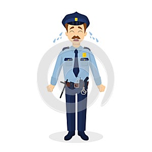 Isolated crying policeman.
