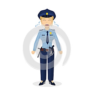 Isolated crying policewoman.