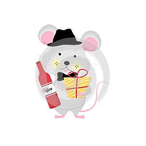 Isolated cute cartoon Mouse gentleman