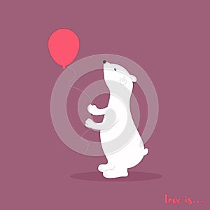 Isolated cute cartoon white bear keeping balloon