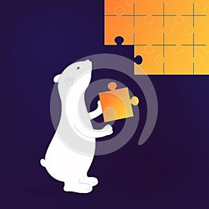 Isolated cute cartoon white bear solve