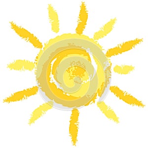 Isolated Cute Crayon Sun, Vector Image