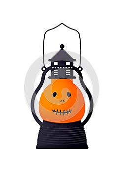 Isolated cute pumpkin lamp. Vector funny cartoon character