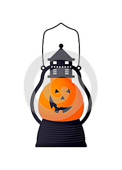 Isolated cute pumpkin lamp. Vector funny cartoon character