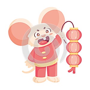 Isolated cute rat with traditional chinese clothes Zodiac sign Vector