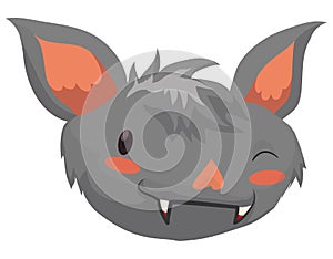 Isolated Cute Vampire Bat Head Winking at You, Vector Illustration