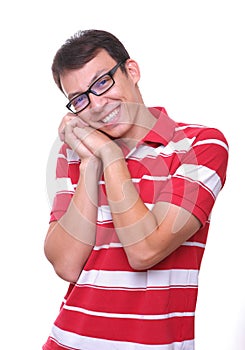 Isolated cute young man smiling with glasses