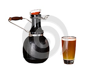 Isolated cutout of growler and glass of beer
