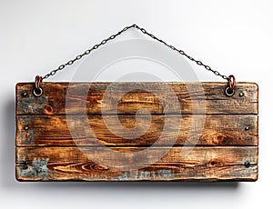 Isolated cutout Rustic Wooden Sign Hanging From a Rope.