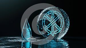 Highquality 3D minimalist illustration of Laguz rune with water photo