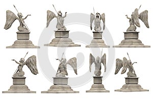 Isolated 3d render illustration of antique ancient stone angel warrior statue with spear