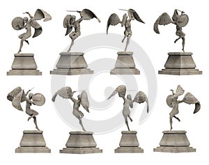 Isolated 3d render illustration of antique ancient stone flying angel warrior statue photo