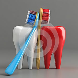 Isolated 3D rendering of toothbrush and toothpaste without background minimal composition