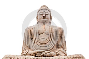 Isolated Daibutsu, The Great Buddha Statue in meditation pose or Dhyana Mudra seated on a lotus in open air near Mahabodhi Temple. photo