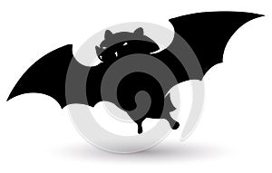 Isolated Dark Silhouette of Flying Bat over White Background, Vector Illustration