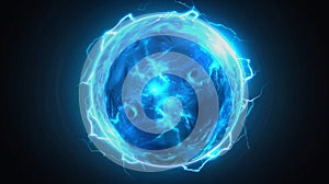 Isolated dazzle effect with electric ball with blue energy discharge, round lightning circle, plasmic sphere, realistic photo
